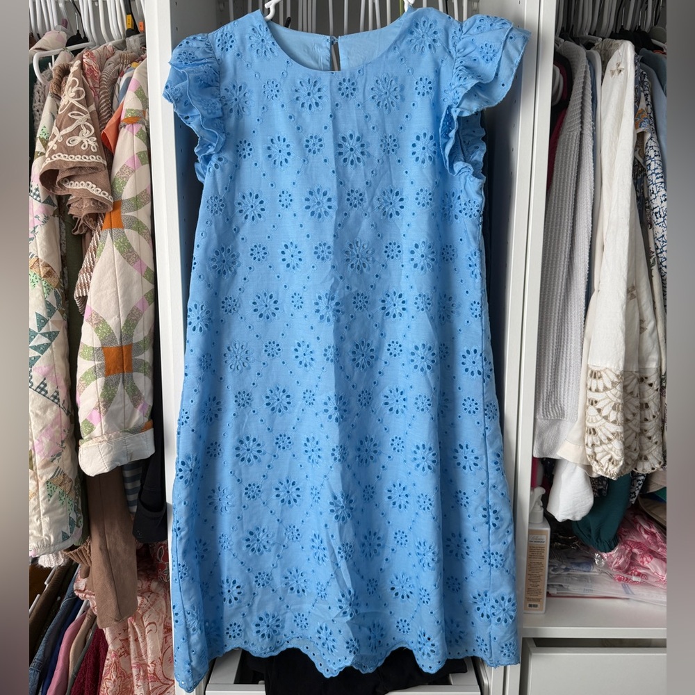 SHEIN Light Blue Floral Eyelet Dress with liner